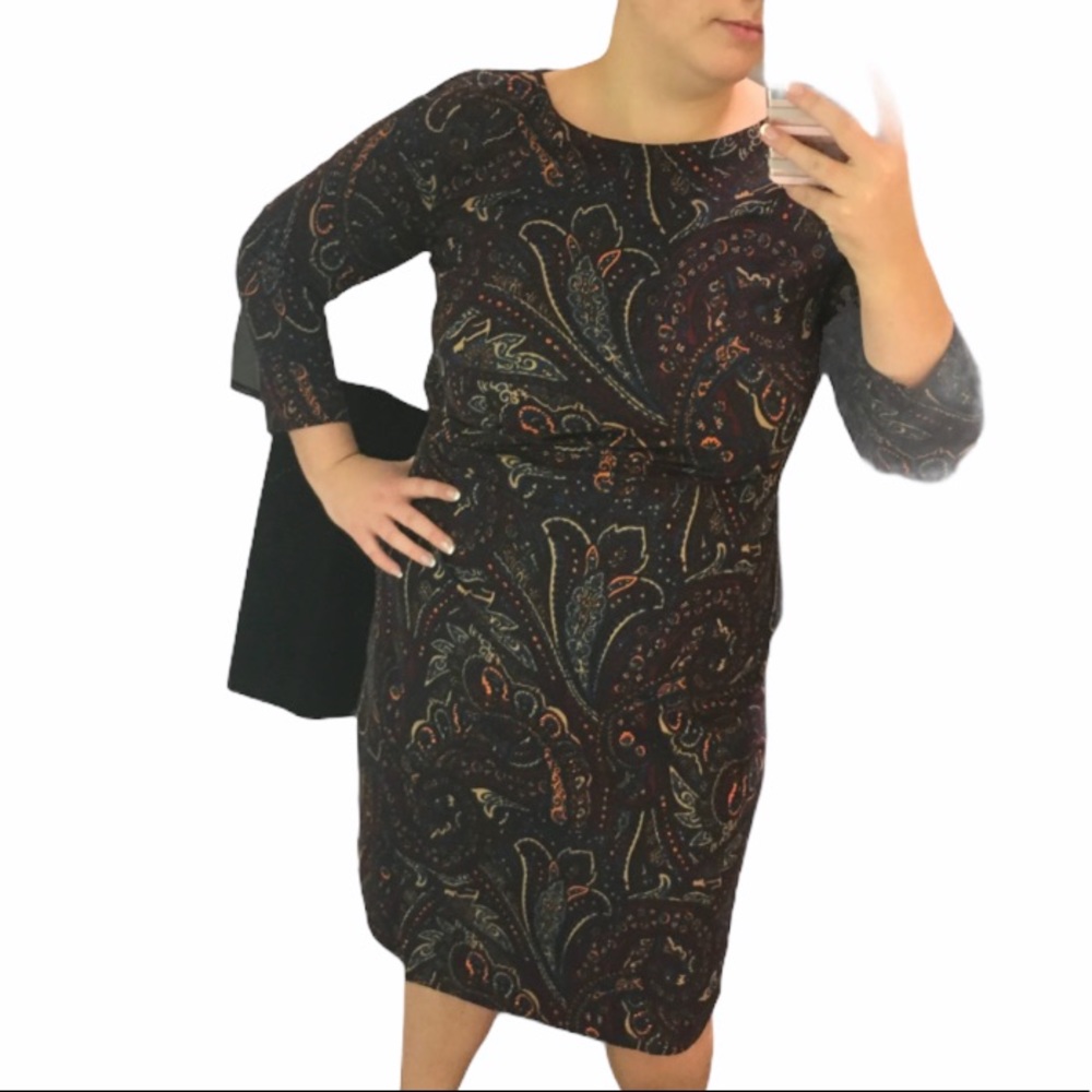 Talbots L paisley fitted dress stretchy with Lycra